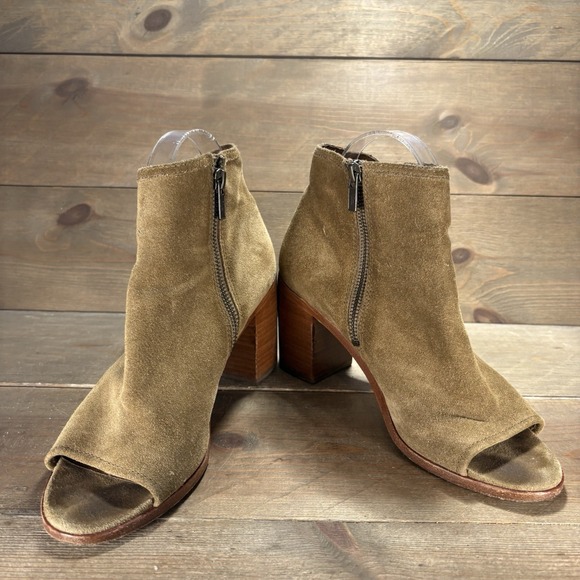 frye dancia womens size 8 shoes brown suede peep toe heel ankle booties boots - Picture 3 of 10